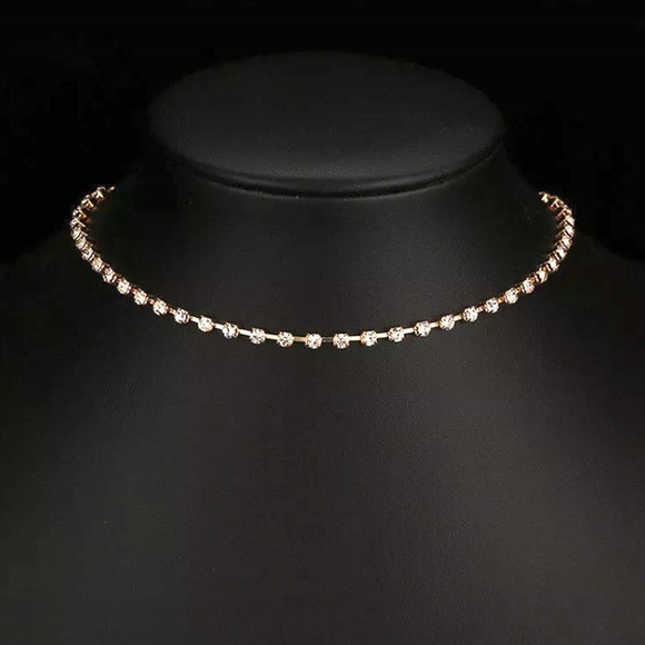 Rhinestone Choker Necklace Party Formal Casual Silver Gold - Picture 11 of 15
